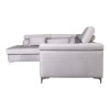 Graues Ecksofa Seitenansicht mit verstellbaren Kopfstützen und Metallfüßen.