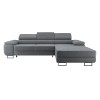 Graues Ecksofa in L-Form mit verstellbaren Kopfstützen und modernem Design.