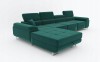 Großes grünes Samt-Ecksofa mit modernen Metallfüßen und Kopfstützen.