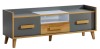 Modernes TV-Lowboard in Grau und Eiche-Optik mit Schubladen im skandinavischen Stil.