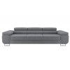 Modernes 3-Sitzer Sofa in Hellgrau mit verstellbaren Kopfstützen vor weißem Hintergrund.