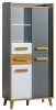 Hohes Highboard im Scandi-Stil, Farbmix Grau, Weiß und Holz