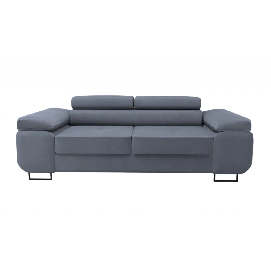 Modernes graues Sofa mit breiten Armlehnen und komfortabler Polsterung.