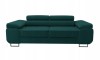 Modernes dunkelgrünes Sofa mit verstellbaren Kopfstützen und schwarzen Metallfüßen.