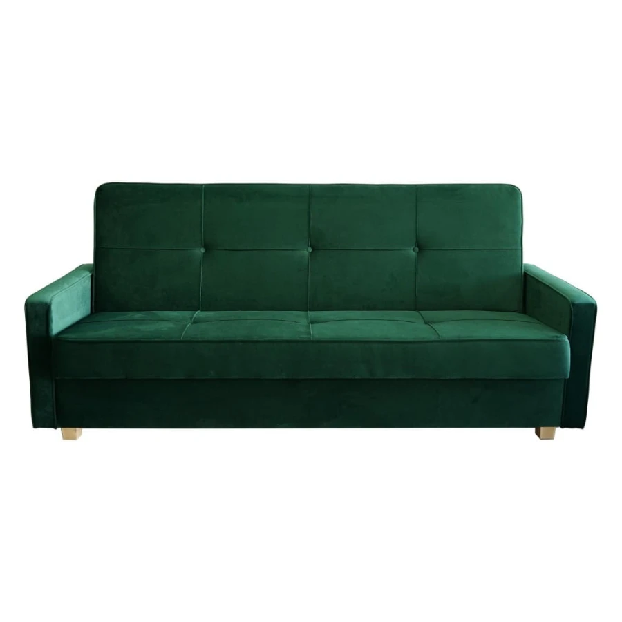 Dunkelgrünes Schlafsofa aus weichem Samt-Velours in moderner Optik.