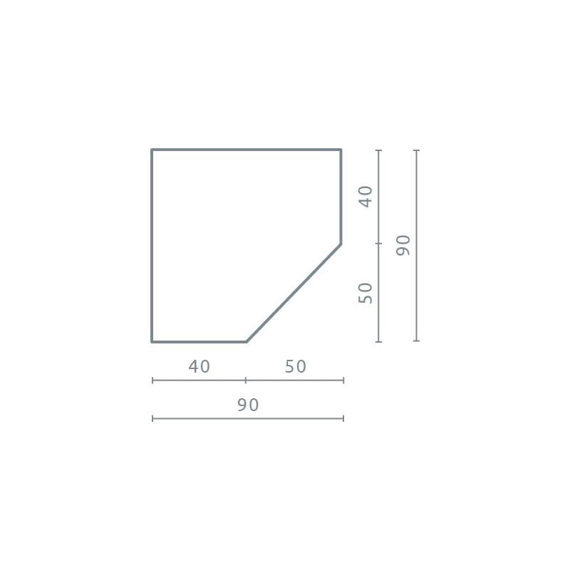 Maßskizze für Eckkleiderschrank 90x90 cm in Weiß und Grau für das Kinderzimmer.