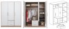 Kleiderschrank-Details: Ansicht geschlossen, offen mit Innenleben und Maße.