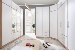 SAM SR2 Kleiderschrank 3-türig Garderobe Garderobensystem mit Spiegel Weiß Lux/Eiche Deine Möbel