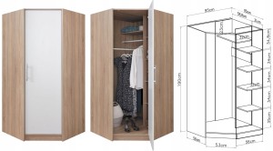SAM SR4 Kleiderschrank Eckschrank 1-türig Garderobe Garderobensystem Weiß Lux/Eiche Sonoma Deine Möbel