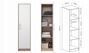 SAM SR5 Kleiderschrank Wäscheschrank 1-türig Garderobe Garderobensystem Weiß Lux/Eiche Sonoma Deine Möbel