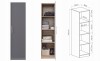 Schmaler grauer Schrank mit Maßen 50x190 cm, Innenansicht und technischer Maßzeichnung.