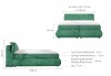 Produktgrafik mit Maßen und Schichtaufbau eines grünen Boxspringbetts mit Kaltschaum-Topper.