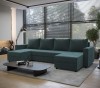 Modernes U-Sofa in Smaragdgrün, komfortable Wohnlandschaft im Wohnzimmer.