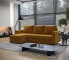 Senfgelbes Ecksofa als Farbakzent in einem stilvollen, hellen Wohnzimmer.