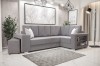 Elegantes graues Ecksofa mit integriertem Regal und praktischem Hocker im modernen Wohnzimmer.