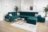 Petrolfarbenes Ecksofa mit Ottomane und Schlaffunktion für Wohnzimmer.