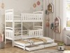 Wit stapelbed van hout met uitschuifbed en laden in de kinderkamer.