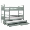 Graues Dreifach-Etagenbett mit ausziehbarem Gästebett und Schubladen
