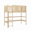 Hochbett in Kiefer Natur aus Massivholz mit integrierter Leiter für das Kinderzimmer.