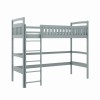 Graues Hochbett für Kinder mit stabilen Querstreben und Leiter, modernes Design für Jugendzimmer.