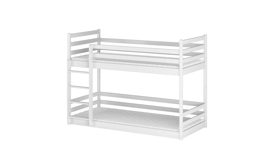 Klassisches weißes Etagenbett aus Holz, platzsparende Schlaflösung.