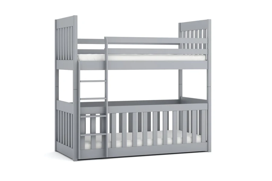 Graues Etagenbett aus Holz mit Sicherheitsgitter und Leiter