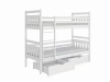 Weißes Etagenbett aus Massivholz mit zwei Schubladen für das Kinderzimmer.