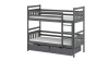 Dunkelgraues Stockbett mit Stauraumschubladen und Leiter rechts