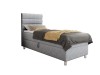 Einzelbett Boxspringbett hellgrau mit Bettkasten und Matratze auf weißem Hintergrund