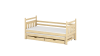Kinderbett aus Kiefer Natur mit ausziehbarem Gästebett und zwei Schubladen.