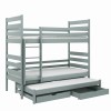 Graues Etagenbett mit ausziehbarer Schlafstelle und zwei Schubladen für Stauraum.