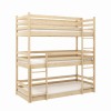 Robustes Triple-Stockbett aus hellem Kiefernholz für drei Personen.