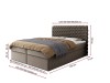 Maßangaben und Abmessungen für ein taupefarbenes Boxspringbett mit Kopfteil.