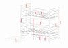 Technical drawing of bunk bed with dimensions and bed drawer