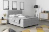 Modernes Boxspringbett in Grau mit gepolstertem Kopfteil für das Schlafzimmer.