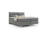 Graues Boxspringbett mit elegantem Kopfteil und silbernen Füßen auf weißem Hintergrund.