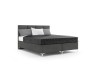 Elegantes graues Boxspringbett mit minimalistischen Metallfüßen, Studioaufnahme auf Weiß.