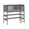 Stabiles graues Hochbett aus Massivholz mit Leiter und Sicherheitsgitter für das Kinderzimmer.