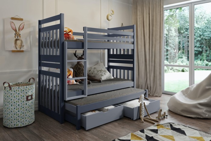 Etagenbett Kinderbett für 3 Kinder STELLA Graphit Acryl + Grau Acryl.jpg