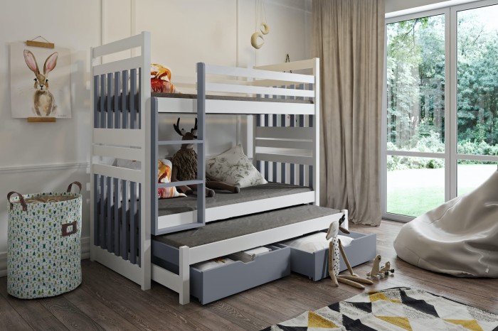 Etagenbett Kinderbett für 3 Kinder STELLA Weiß Acryl + Grau Acryl.jpg