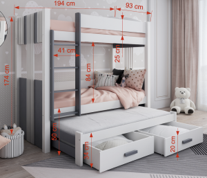 ALEXANDRA III Etagenbett Ausziehbett für 3 Kinder mit Schubladen Deine Möbel