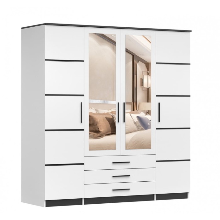 Kleiderschrank SAMI 4D 200 cm Weiß 4-türig inkl. Spiegel und Schubladen'.jpg