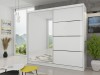 Moderner weißer Kleiderschrank mit Schiebetüren und Spiegelfront für viel Stauraum.