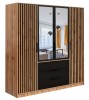 Moderner Kleiderschrank Artisan Eiche mit Spiegeln, Lamellen-Optik und Schubladen.