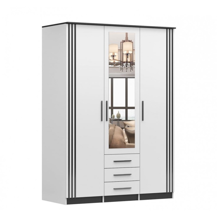 Kleiderschrank SAMI II 3D 150 cm Weiß 3-türig inkl. Spiegel und Schubladen.jpg