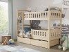 Etagenbett aus Kiefernholz natur mit Leiter und zwei Schubladen für das Kinderzimmer.