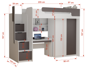 ARTHUR Hochbett Funktionsbett mit Schreibtisch, Schrank und Treppe Deine Möbel