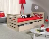 Funktionales Tagesbett aus hellem Kiefernholz mit Stauraum-Schubladen und ausziehbarer Liegefläche.