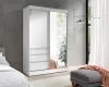 Moderner weißer Kleiderschrank mit großer Spiegeltür und drei praktischen weißen Schubladen.