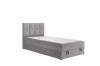 Graues Polsterbett als Einzelbett mit elegant gestepptem Kopfteil.